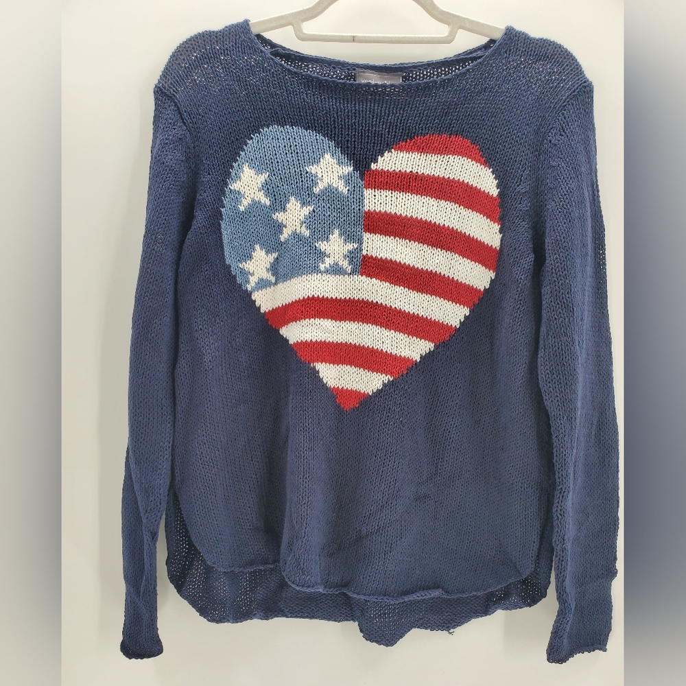 WOODEN Ships HEART FLAG CREW COTTON, Darkest Indigo Size S/M - Picture 3 of 9